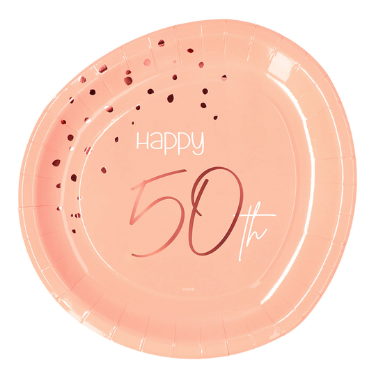 Pahvilautaset Happy 50th Lush Blush - 8-pakkaus