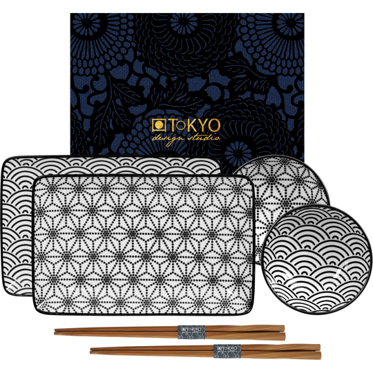 Tokyo Design Studio Nippon Black sushisetti 6 osaa, tähtiä/aaltoja