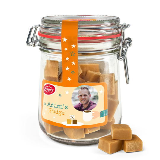 Yksilöitävä karkkipurkki - Vanilja-fudge