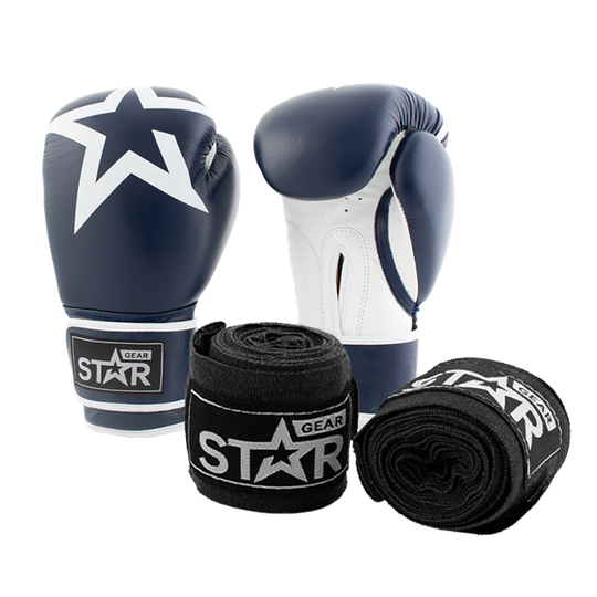 Star Gear Leather Boxing Gloves, Patriot Blue + få Hand Wraps på köpet