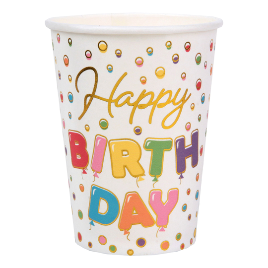 Pahvimukit Happy Birthday - 10-pakkaus