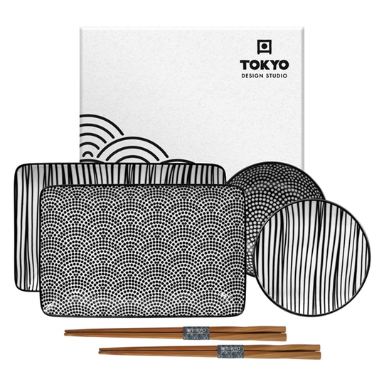 Tokyo Design Studio Nippon Black sushisetti 6 osaa, tähtiä/viivoja