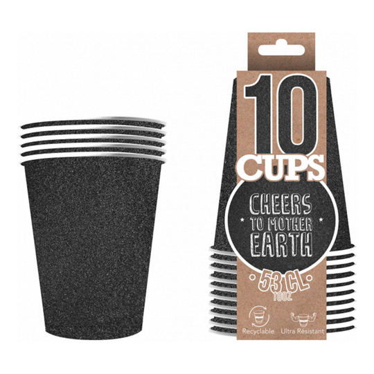 Partycups Glitter Musta - 10-pakkaus