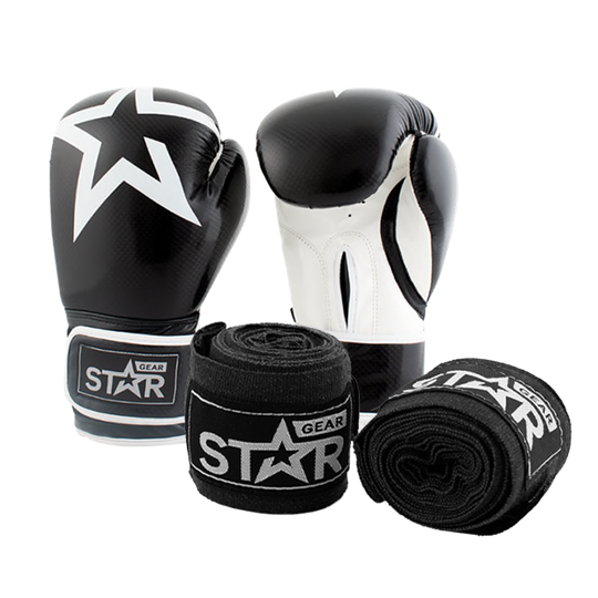 Star Gear Boxing Gloves, Black + få Hand Wraps på köpet