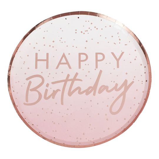 Pahvilautaset Happy Birthday Roosa/Ruusukulta