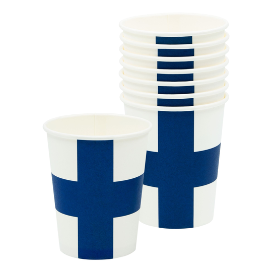 Pahvimukit Suomen Lippu - 8-pakkaus