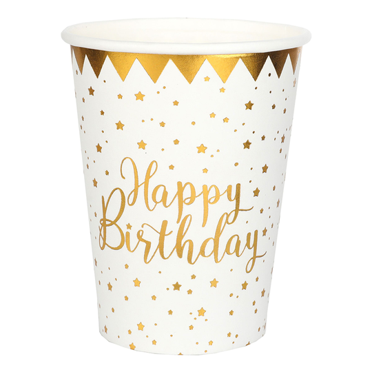 Pahvimukit Happy Birthday Kulta/Valkoinen - 10-pakkaus